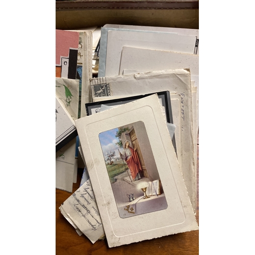 403 - A vintage leather case (a/f) and a lot of vintage sympathy cards etc.