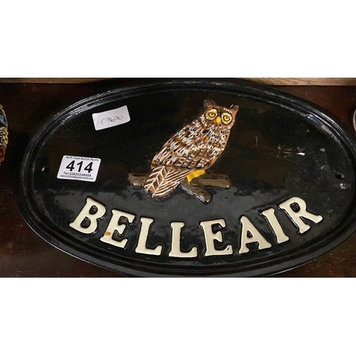 414 - A hand painted ceramic plaque 'Belleair'.