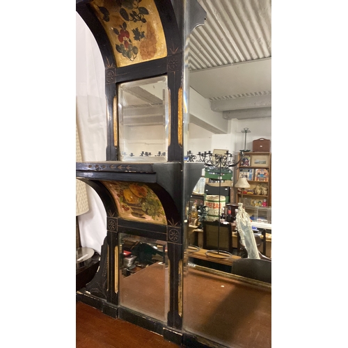 422 - A stunning large French style overmantle mirror with hand painted panels and each mirror panel bevel... 