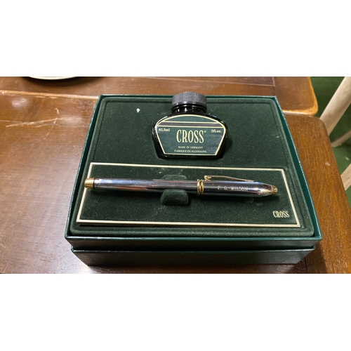 448 - A Cross collectors pen with presentation box, ink cartridges etc with etched detail 'F G Wilson'.