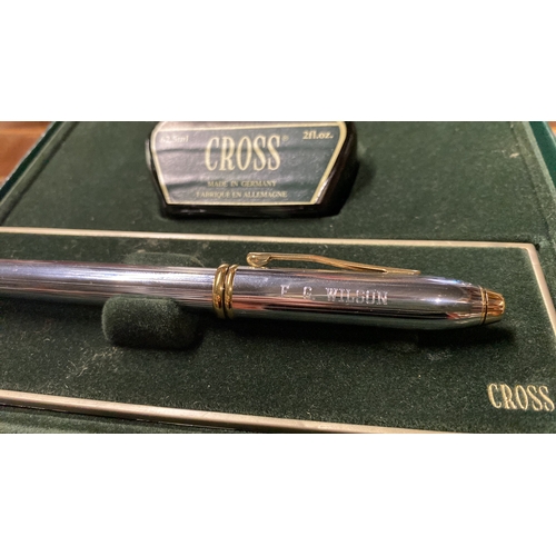 448 - A Cross collectors pen with presentation box, ink cartridges etc with etched detail 'F G Wilson'.