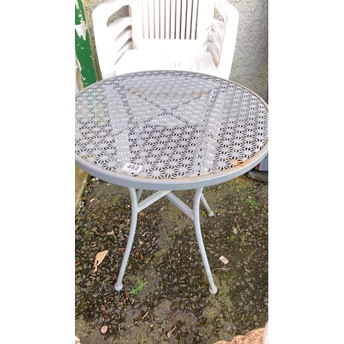 482 - A metal framed patio/bistro table.