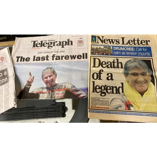 477 - A lot of newspapers cuttings on the death of Joey Dunlop.