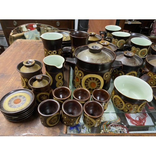 43 - An extremely large lot of vintage Denby Arbesque patterned tea, coffee and dinner ware.