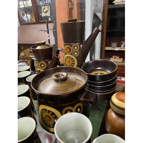 43 - An extremely large lot of vintage Denby Arbesque patterned tea, coffee and dinner ware.