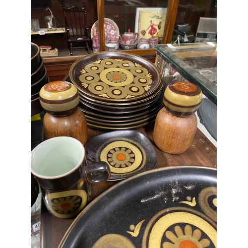 43 - An extremely large lot of vintage Denby Arbesque patterned tea, coffee and dinner ware.