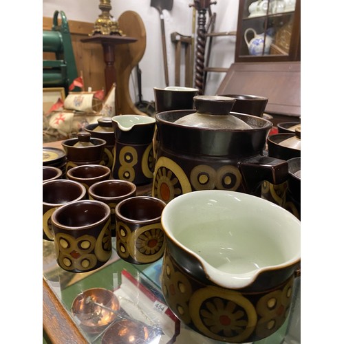 43 - An extremely large lot of vintage Denby Arbesque patterned tea, coffee and dinner ware.