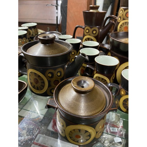 43 - An extremely large lot of vintage Denby Arbesque patterned tea, coffee and dinner ware.