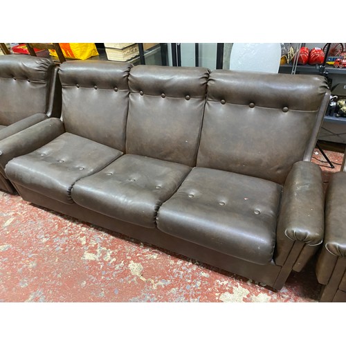 33 - A stunning three piece Parker Knoll brown leather suite.