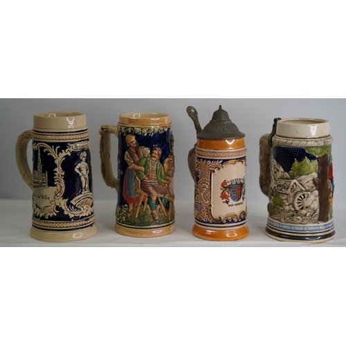 16 - Four German pottery style tankards.