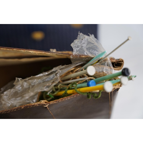 2 - A vintage sewing basket, its contents and two vintage bags (a/f).