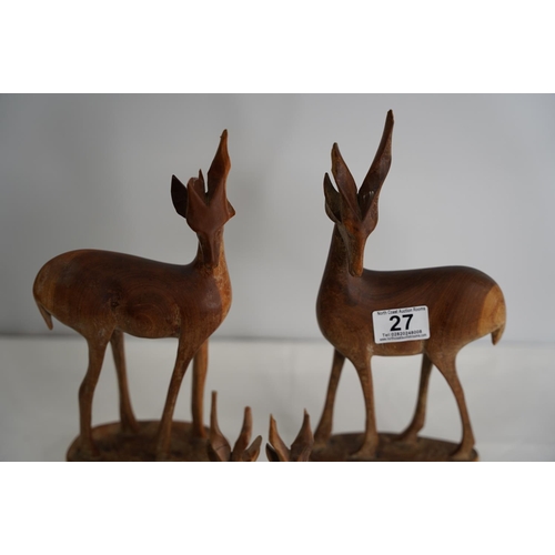 27 - Two pairs of vintage carved wooden Gazelle/ Antelope figures.