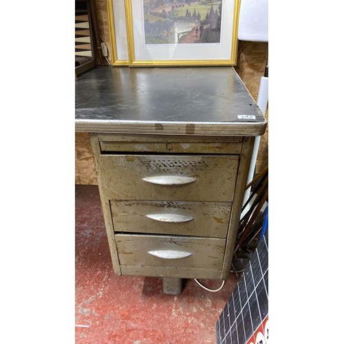 95 - A large vintage industrial metal office desk.