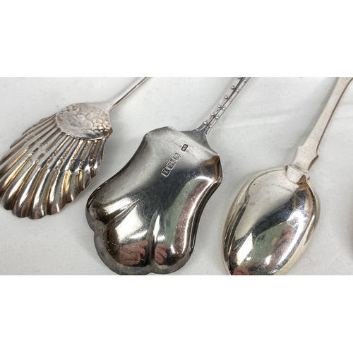 195 - Two Sterling silver jam spoons Sheffield 1901 and 1911 and Two Sterling silver spoons London 1800 an... 