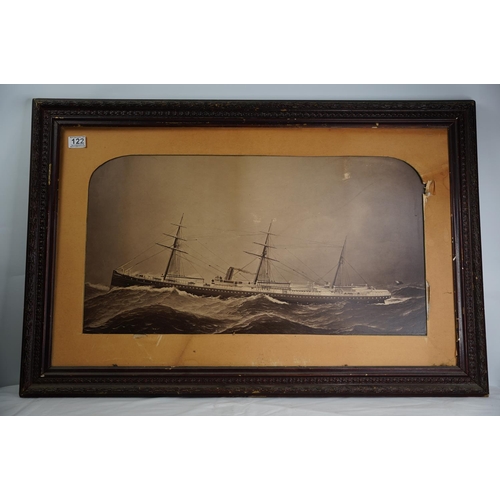 122 - An antique framed picture of a ship.