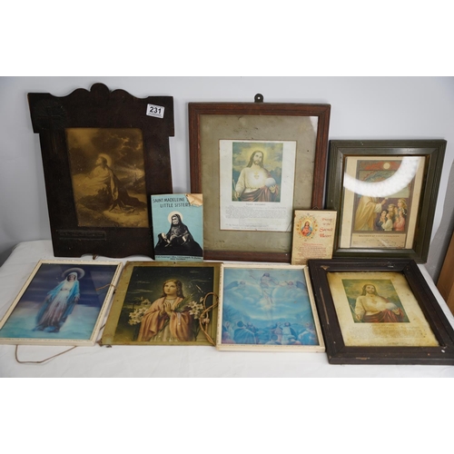 231 - A lot of vintage religious framed pictures and verses.