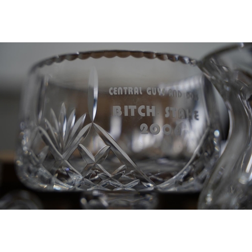 261 - A very large Cavan crystal presentation bowl, a Waterford crystal and Galway crystal vase and more.