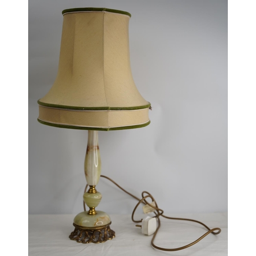 282 - A vintage marble based table lamp and shade.