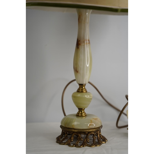 282 - A vintage marble based table lamp and shade.