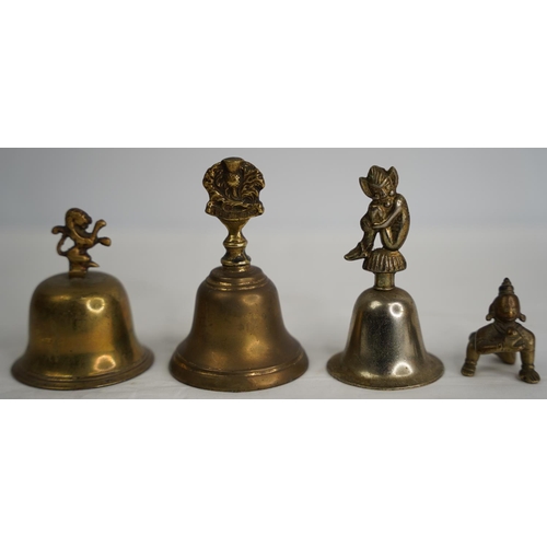 294 - Three vintage brass bells (one a/f) and more.