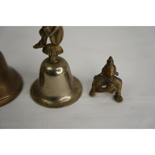 294 - Three vintage brass bells (one a/f) and more.