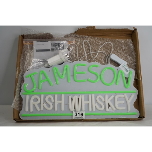 316 - A handmade Jameson Irish Whiskey neon light.