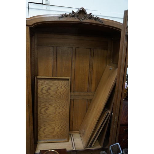 317 - A stunning three piece French style oak bedroom suite (slats and side connectors of the bed are miss... 