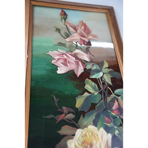 321 - A gilt framed floral painting on glass.