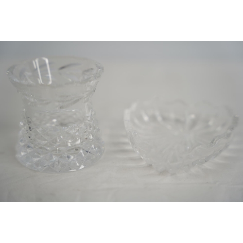 377 - A Waterford crystal salt pot and a fan shaped trinket dish.