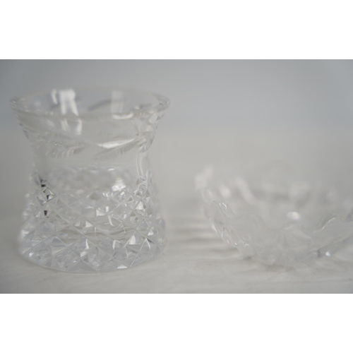 377 - A Waterford crystal salt pot and a fan shaped trinket dish.