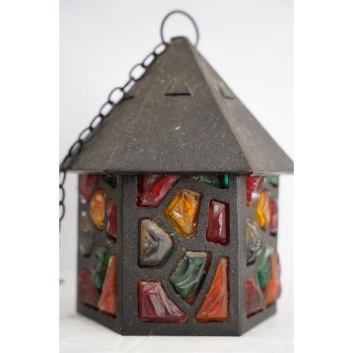 381 - A vintage coloured glass lantern shade.