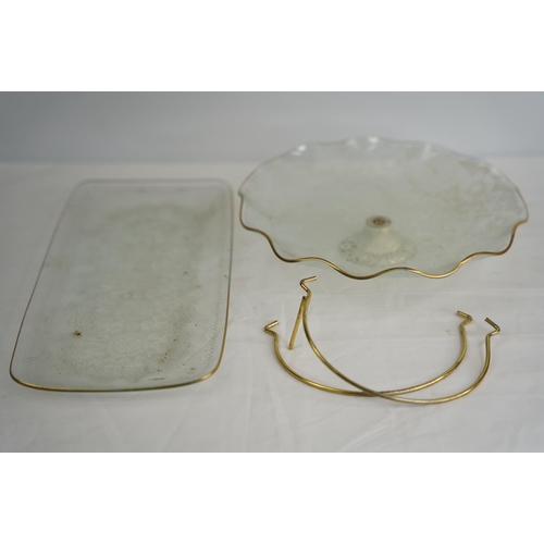 402 - A vintage sandwich tray and cake plate with lace design pattern.