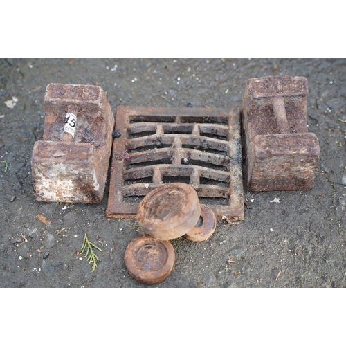 450 - A lot of vintage weights & cast iron drain cover.