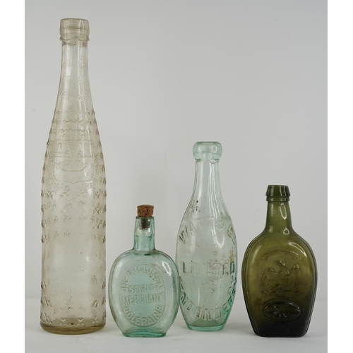 24 - An antique Watt & Co Limited Londonderry glass bottle, a JN Milliken, Coleraine glass bottle and two... 