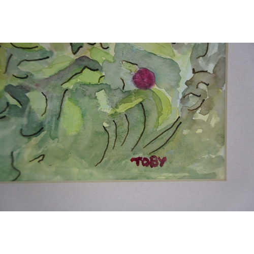 51 - A framed watercolour and pen drawing signed Toby.