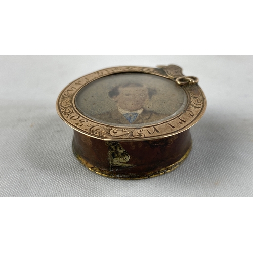 205 - A stunning miniature antique gold mourning box, with engraved frame reading 'Erin Go Bragh' & Portra... 