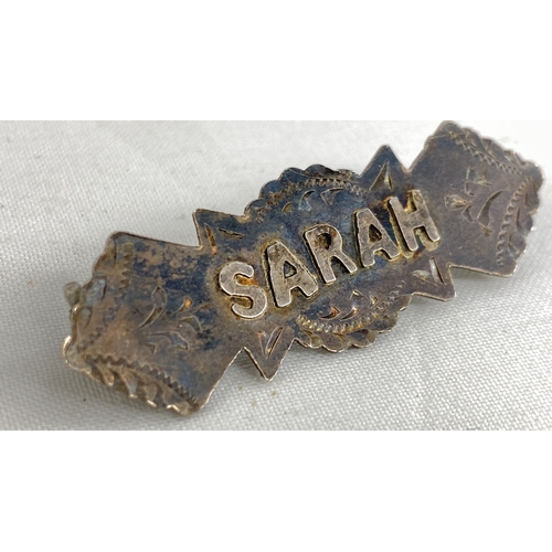 224 - An antique silver sweetheart brooch 'Sarah'.