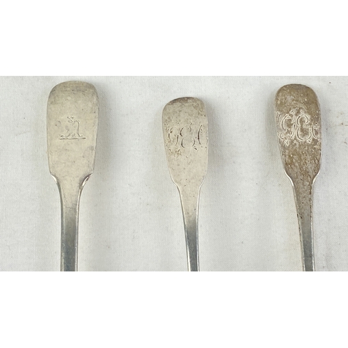 239 - A pair of Irish silver engraved teaspoons, weight 30g and another Sterling silver spoon, weight 22g.