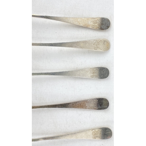 240 - A set of five small Sterling silver spoons, weight 60g.