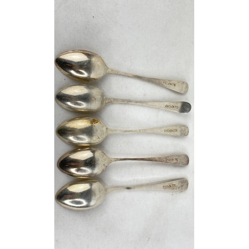 240 - A set of five small Sterling silver spoons, weight 60g.