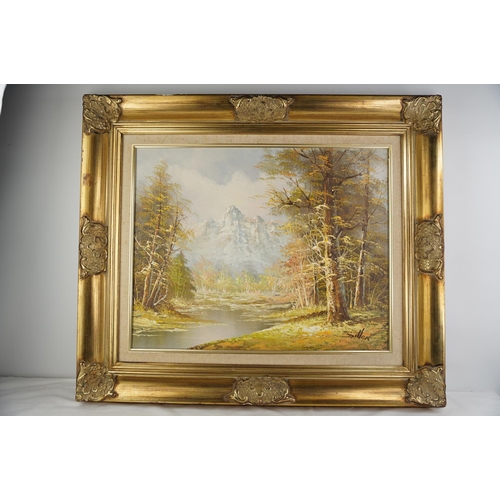 275 - A gilt framed oil painting of a forest scene, signed Dillon.