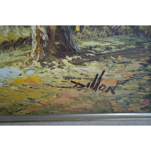 275 - A gilt framed oil painting of a forest scene, signed Dillon.