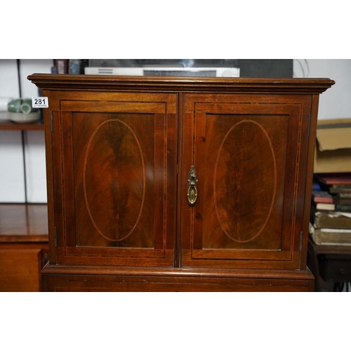 281 - A stunning inlaid antique style linen cabinet with drawers to base.