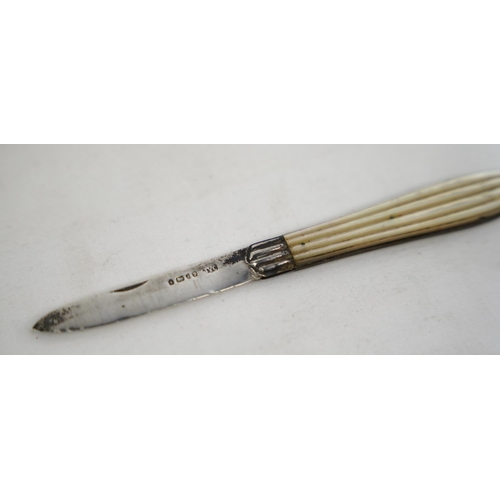 300 - A Sterling silver and mother of pearl fruit knife (a/f).