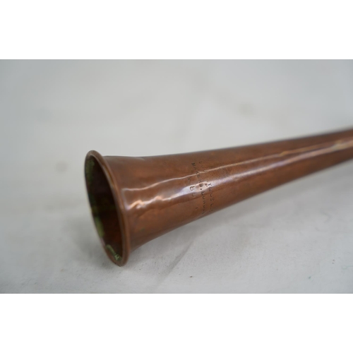 327 - A vintage copper & brass hunting horn, by Boosey & Co Ltd makers, London.