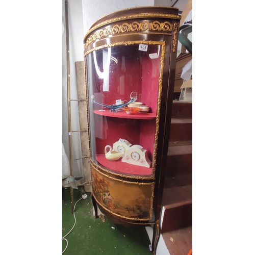 401 - A stunning antique style corner display cabinet with curved glass door.