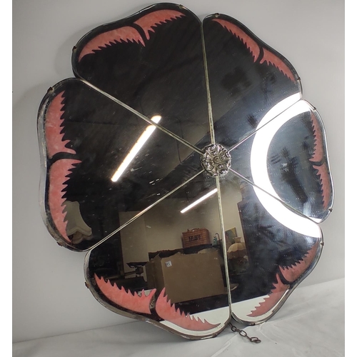 411 - A stunning antique/ Art Deco flower shaped mirror.