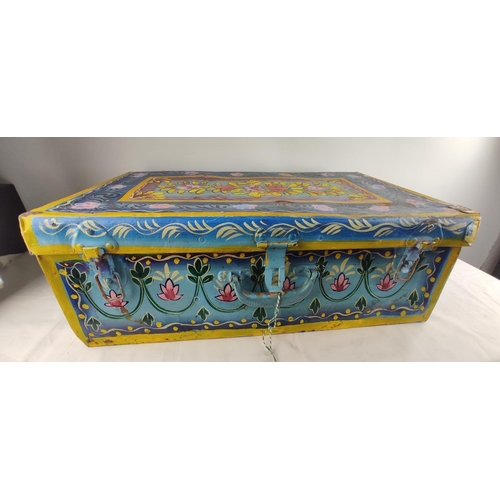 453 - A stunning antique/ vintage hand painted metal trunk.