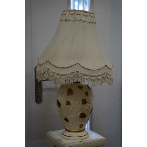 1 - A decorative ceramic table lamp and matching pedestal base.