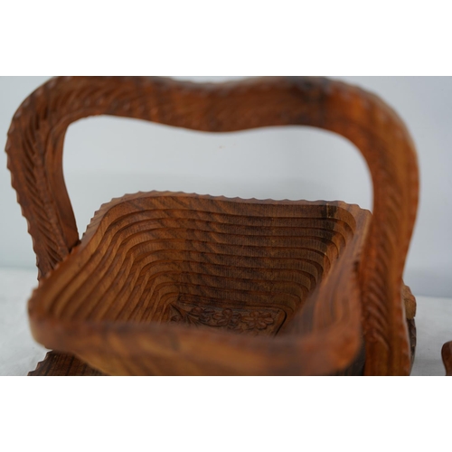 36 - A folding wooden fruit basket and a similar wooden dish.